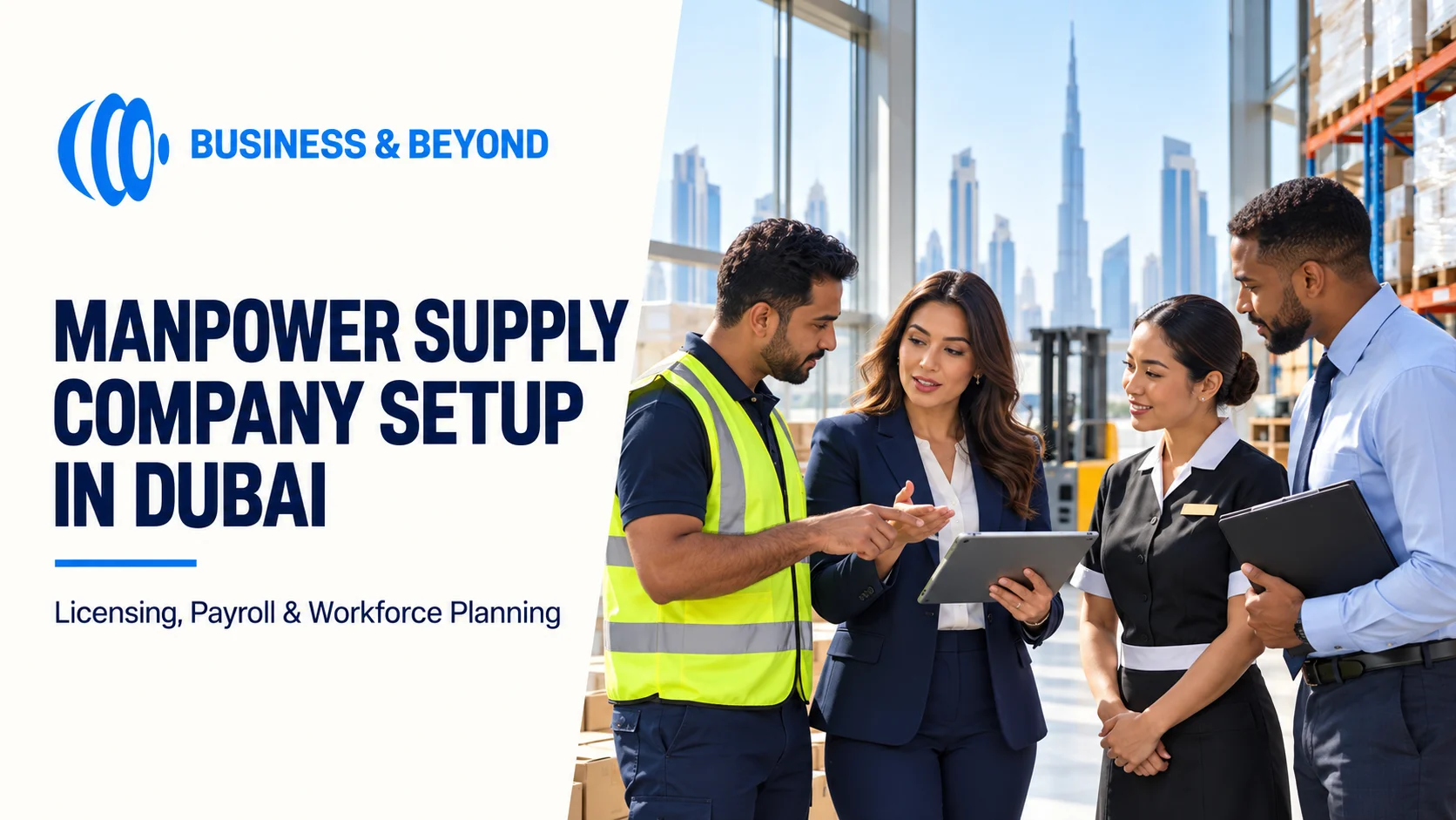 Workforce coordinator discussing staffing plans with logistics and hospitality professionals in Dubai